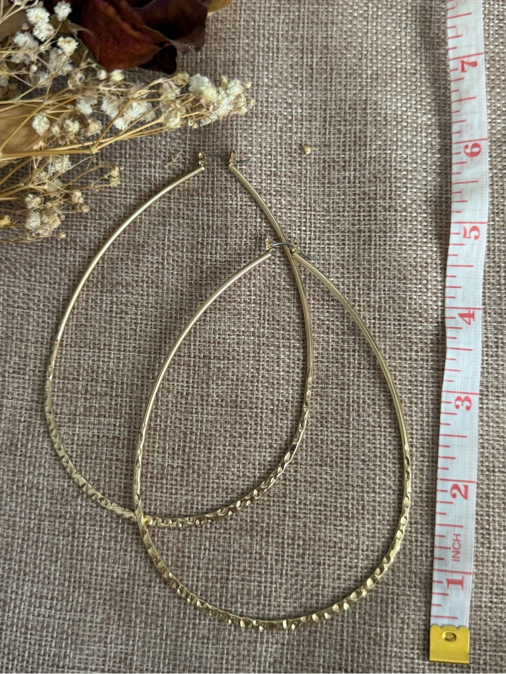 Gold Textured Teardrop Hoop Earrings - Women Jewelry